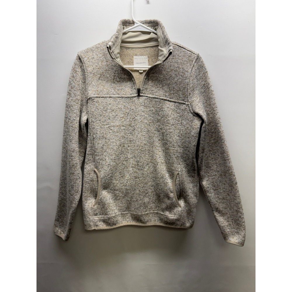 Thread & Supply Quarter Zip Pullover Women M Oatmeal Wubby Fleece Sweater Pocket - Picture 1 of 7